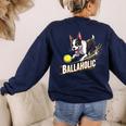 Ballaholic Boston Terrier Dog Chasing Bostie Ball Women's Sweatshirt Back Print Navy