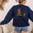 Boston Terrier Bigfoot Dog Walking Dog Mom Dad Kids Women's Sweatshirt Back Print Navy