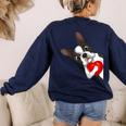 Boston Terrier Bostie Dog Kids Women Girls Women's Sweatshirt Back Print Navy