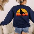 Boston Terrier Bostie Sunset Retro Dog Pet Mom Dad Women's Sweatshirt Back Print Navy