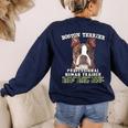 Boston Terrier Brindle Dog Professional Human Trainer Women's Sweatshirt Back Print Navy