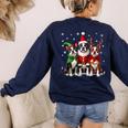 Boston Terrier Christmas Dogs Santa Reindeer Elf Women's Sweatshirt Back Print Navy