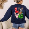 Boston Terrier Christmas Tree Lights Santa Dog Xmas For Men Women Kids Women's Sweatshirt Back Print Navy