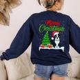 Boston Terrier Christmas Tree Lights Xmas Dog Lover Women's Sweatshirt Back Print Navy