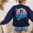 Boston Terrier Dad Retro Women's Sweatshirt Back Print Navy
