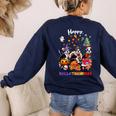 Boston Terrier Dog Christmas Happy Hallothankmas Halloween For Men Women Kids Women's Sweatshirt Back Print Navy