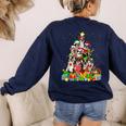 Boston Terrier Dog Christmas Tree Lights Xmas Pajama For Men Women Kids Women's Sweatshirt Back Print Navy
