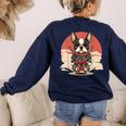 Boston Terrier Dog Japanese Style Samurai Dogs Women's Sweatshirt Back Print Navy