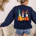 Boston Terrier Dog Lover Fall Ya'Ll Halloween Costume Men Women Women's Sweatshirt Back Print Navy