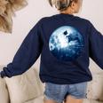 Boston Terrier Dog Moon Dog Mom Dad Women Men Dog Lovers Women's Sweatshirt Back Print Navy