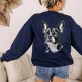 Boston Terrier Dog Motif Pet Illustration Boston Terrier For Men Women Kids Women's Sweatshirt Back Print Navy