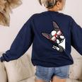 Boston Terrier Dog From Side Boston Bull Women's Sweatshirt Back Print Navy