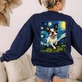 Boston Terrier Dog Starry Night Painting Women's Sweatshirt Back Print Navy