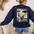 Boston Terrier Dog UFO Alien Extraterrestrial Selfie Women's Sweatshirt Back Print Navy