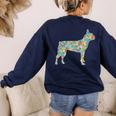 Boston Terrier Flower Silhouette Floral Dog Men Women Girls Kids Women's Sweatshirt Back Print Navy