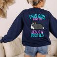 Boston Terrier This Girl Runs On Jesus And Boston Terriers Women's Sweatshirt Back Print Navy