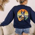 Boston Terrier Guitar Retro Women's Sweatshirt Back Print Navy