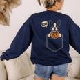 Boston Terrier Halloween Cute Bostie Dog Pocket Boo Women's Sweatshirt Back Print Navy