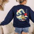 Boston Terrier Japanese Kanagawa Wave Surf Loyal Dog Men Women Kids Women's Sweatshirt Back Print Navy