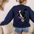 Boston Terrier Lovers Colorful Pop Art Boston Terrier Women's Sweatshirt Back Print Navy
