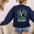 My Boston Terrier Is My Lucky Charm Paw Dog St Patrick's Day Women's Sweatshirt Back Print Navy