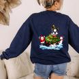 Boston Terrier Merry Christmas Tree Lights Dog X-Mas Dogs Women's Sweatshirt Back Print Navy