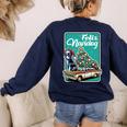 Boston Terrier Merry Christmas Tree Truck Dog X-Mas Women's Sweatshirt Back Print Navy