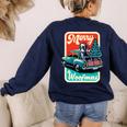Boston Terrier Merry Christmas Tree Truck Santa Dog X-Mas Women's Sweatshirt Back Print Navy