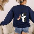 Boston Terrier Mom Dogs Mum Woman Women's Sweatshirt Back Print Navy