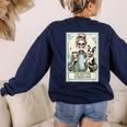The Boston Terrier Mom Skeleton Spooky Season Halloween Women's Sweatshirt Back Print Navy