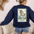 Boston Terrier Mom Skeleton Tarot Card Witch Vibes Dog Mom Women's Sweatshirt Back Print Navy