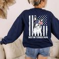Boston Terrier Papa Cool Dog Lover USA American Flag Men Women Women's Sweatshirt Back Print Navy