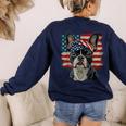 Boston Terrier Patriotic 4th Of July USA American Flag Women's Sweatshirt Back Print Navy
