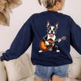 Boston Terrier Playing Guitar Boston Terrier Women's Sweatshirt Back Print Navy