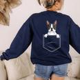 Boston Terrier In The Pocket Cute Boston Terrier Dog Lovers For Men Women Girls Kids Women's Sweatshirt Back Print Navy