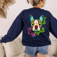 Boston Terrier In Red Day Of The Dead Sugar Skull Dog Women's Sweatshirt Back Print Navy