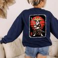Boston Terrier Samurai Ninja Vintage Anime Japanese Ukiyo-e Women's Sweatshirt Back Print Navy