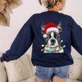 Boston Terrier Santa Christmas Tree Lights Xmas Boys Men Dog Women's Sweatshirt Back Print Navy