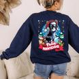 Boston Terrier Santa Claus Coffee Mug Merry Christmas Dogs Women's Sweatshirt Back Print Navy