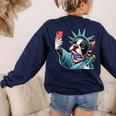Boston Terrier Selfie Statue Of Liberty 4th Of July American Women's Sweatshirt Back Print Navy