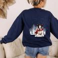 Boston Terrier In The Snow Merry Christmas Winter Women's Sweatshirt Back Print Navy