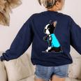 Boston Terrier Tattoos I Love Mom Women's Sweatshirt Back Print Navy