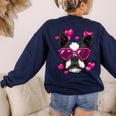 Boston Terrier Valentines Day Shirt Heart Dog Lover Women's Sweatshirt Back Print Navy