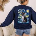 Boston Terrier Van Gogh Starry Night Women's Sweatshirt Back Print Navy