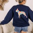 Boston Terrier Watercolor Flowers Women's Sweatshirt Back Print Navy