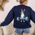 Boston Terrier Weightlifting Deadlift Men Fitness Gym Women's Sweatshirt Back Print Navy