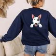 Bull Terrier Pocket Bull Terrier Peeking Out Pocket Women's Sweatshirt Back Print Navy