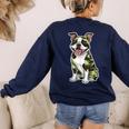 Camo Boston Terrier Pet Owner Camouflage Dog Lover Women's Sweatshirt Back Print Navy
