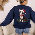 Cute Boston Terrier Dog Christmas Merry X-Mas Graphic Women's Sweatshirt Back Print Navy