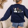 Cute Boston Terrier Boston Mama Women's Sweatshirt Back Print Navy